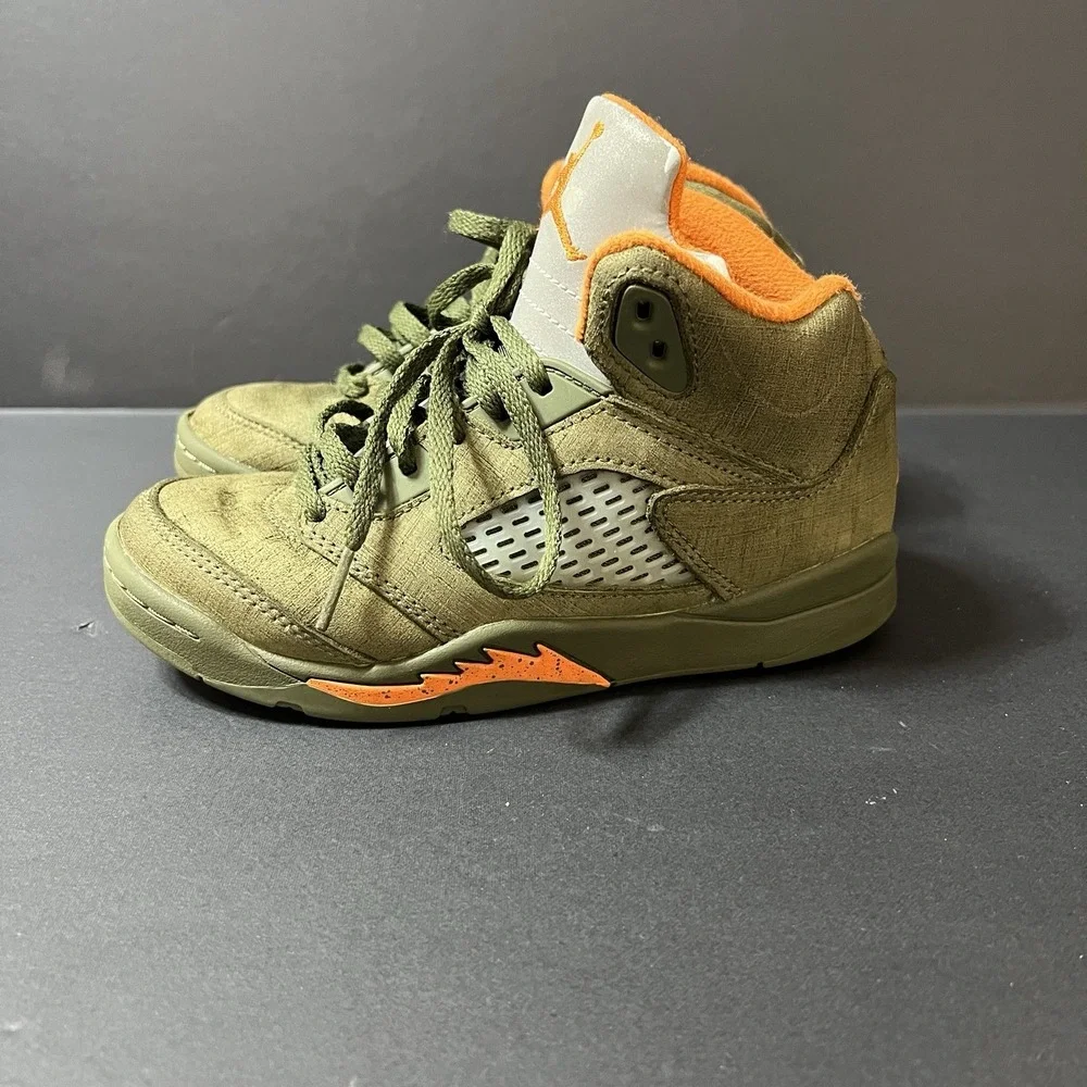 Nike Air Jordan 5 Retro Olive Army-Solar Orange Kids 440889-308 Youth Size 1Y